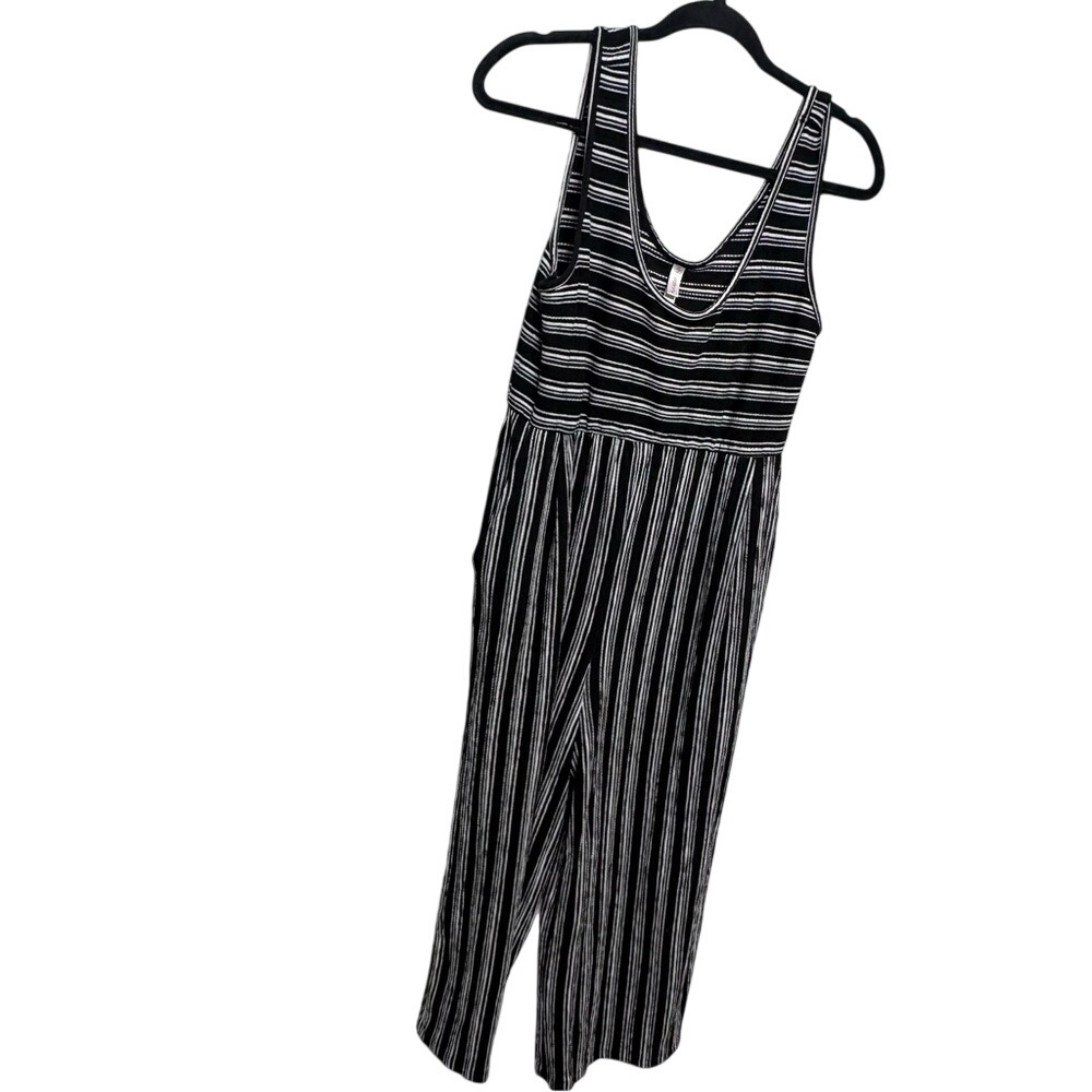 Xhilaration‎ Striped Wide Leg Jumpsuit Black White Sleeveless Boho Casual Large